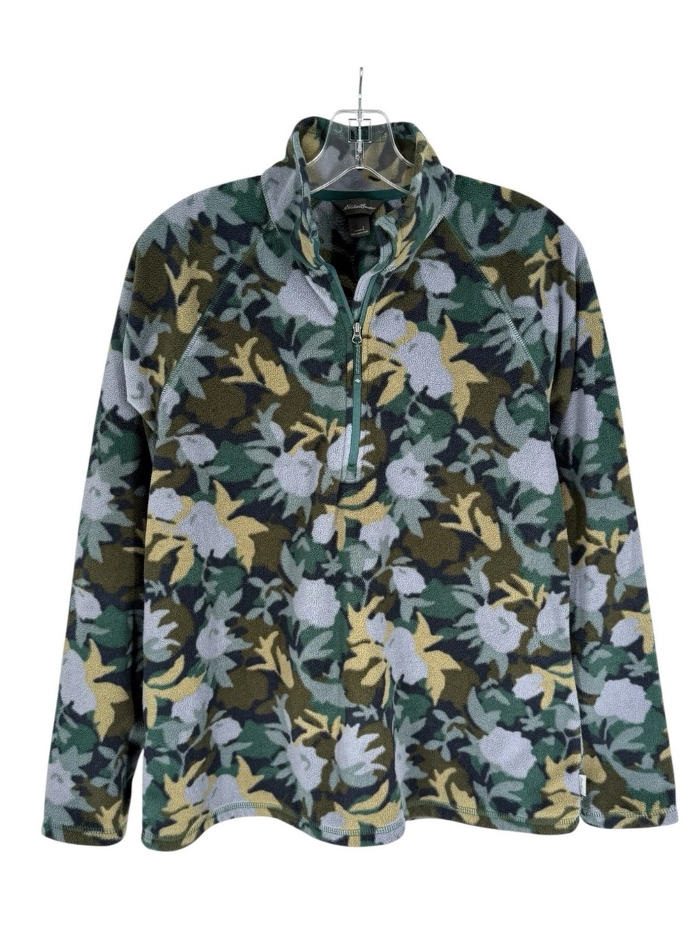 Eddie Bauer Fleece Pullover Womens Size Large Blue Green Floral Camo Camping